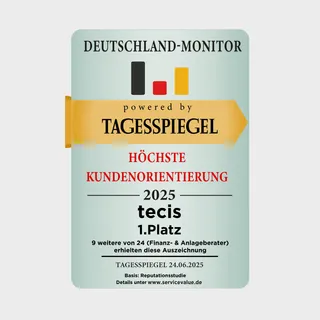 Siegel Tagesspiegel Deutschland-Monitor: 1. Platz Kundenorientierung